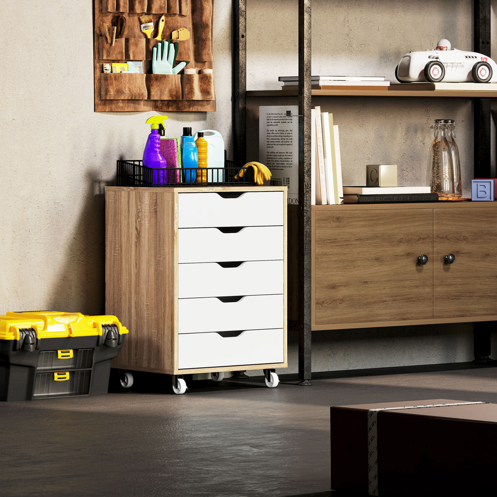 Vinsetto 5 Drawer Oak Mobile Filing Cabinet Image 4
