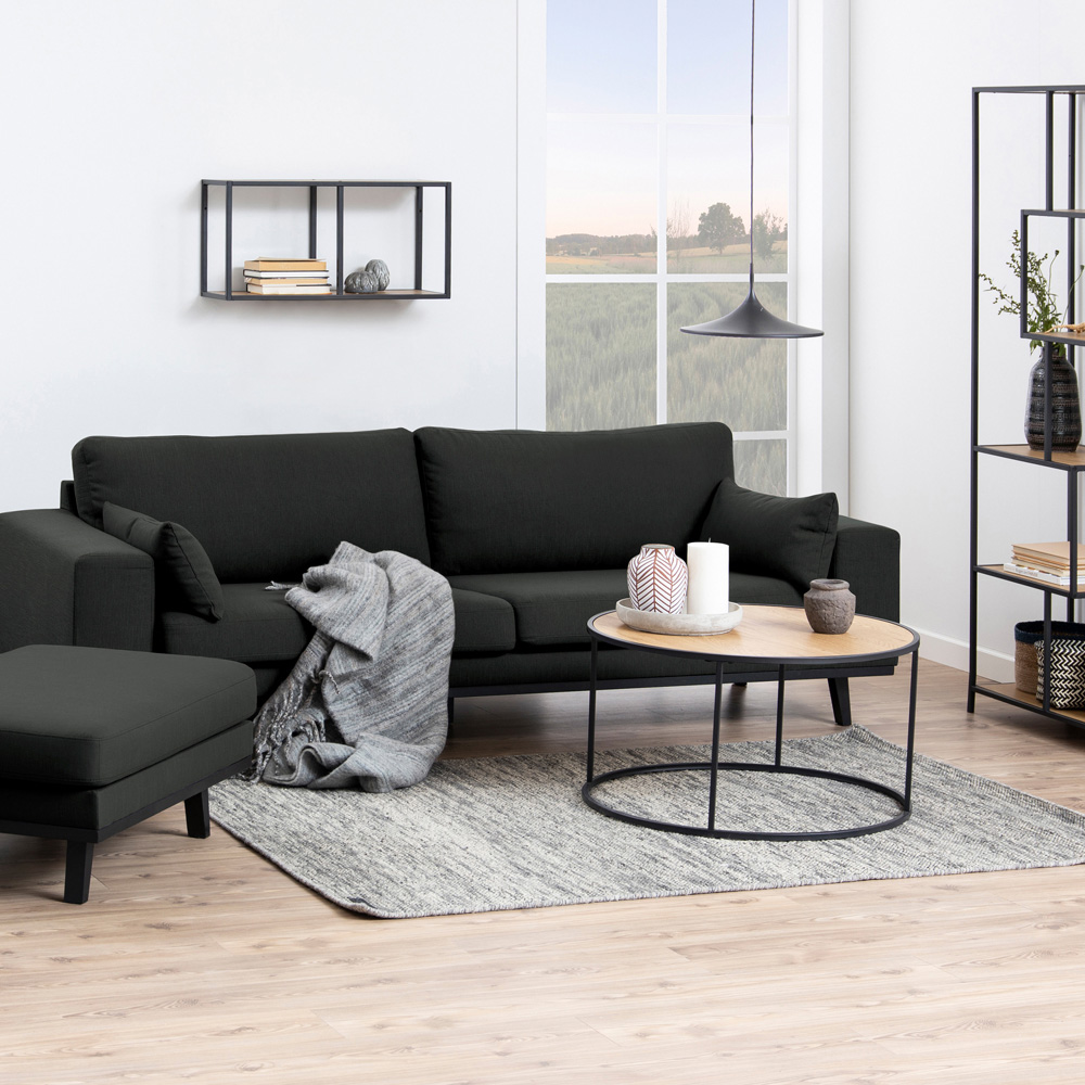 Florence Seaford Oak and Black Metal Round Coffee Table Image 6