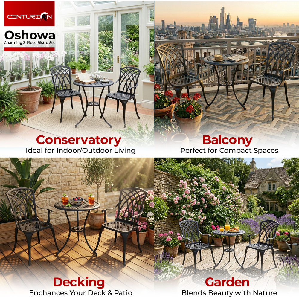 Centurion Supports OSHOWA 2 Seater Black Aluminium Bistro Set with Table Image 5
