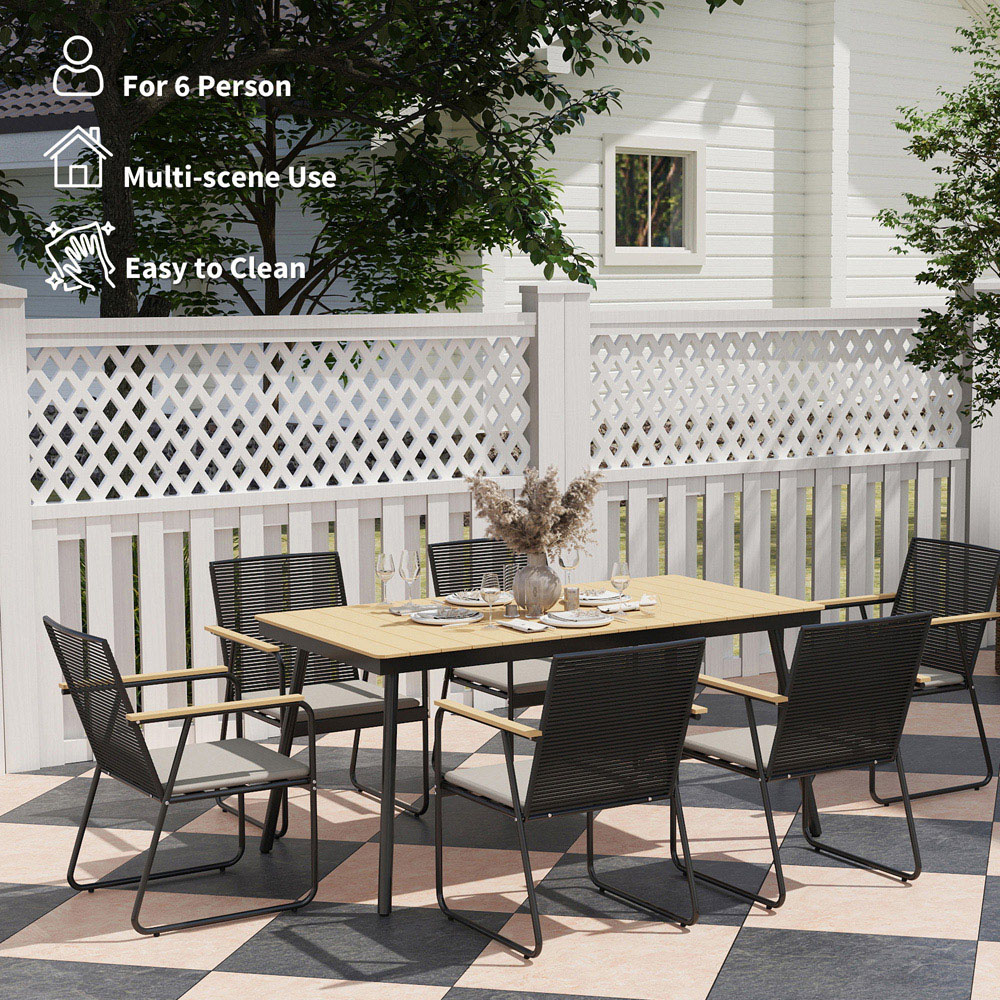 Outsunny 6 Seater Rattan Garden Dining Set Natural Image 8
