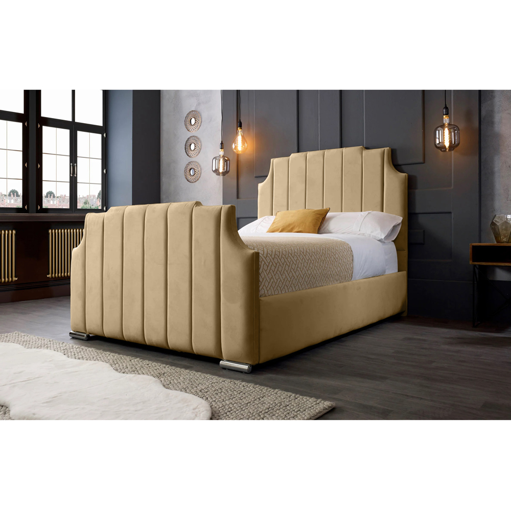 Eleganza Home Nelson Double Beige Plush Velvet Bed Frame with Headboard Image 3