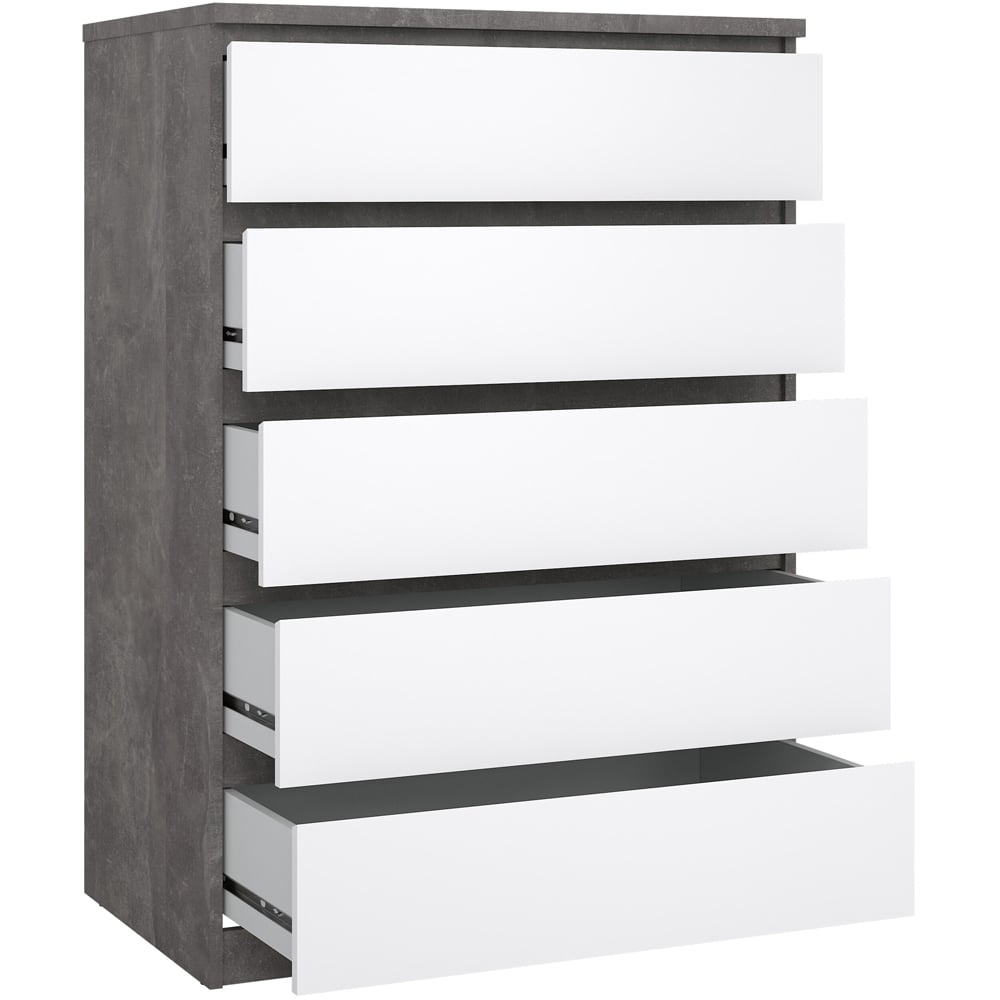 Florence 5 Drawer Concrete and White High Gloss Chest of Drawers Image 4