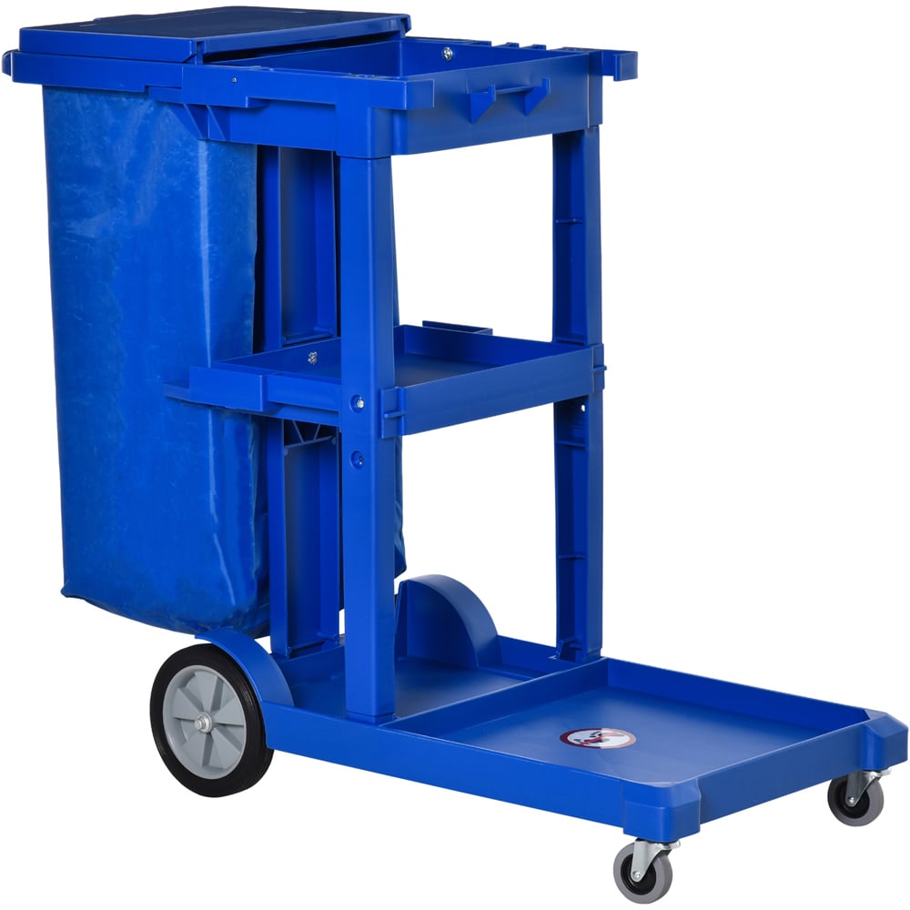 HOMCOM 3 Tier Blue Housekeeping Trolley with Wheels Image 1