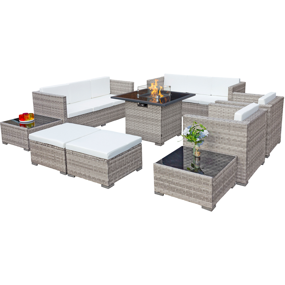 Oseasons Acorn 10 Seater Dove Grey and White Cushion Deluxe Rattan Firepit Modular Sofa Set Image 2