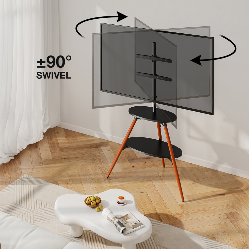 TTAP Ravello Walnut and Black Single Shelf Contemporary Tripod TV Stand Image 4