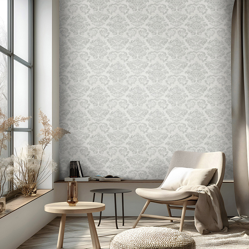 Muriva Adira Damask Silver Wallpaper Image 5
