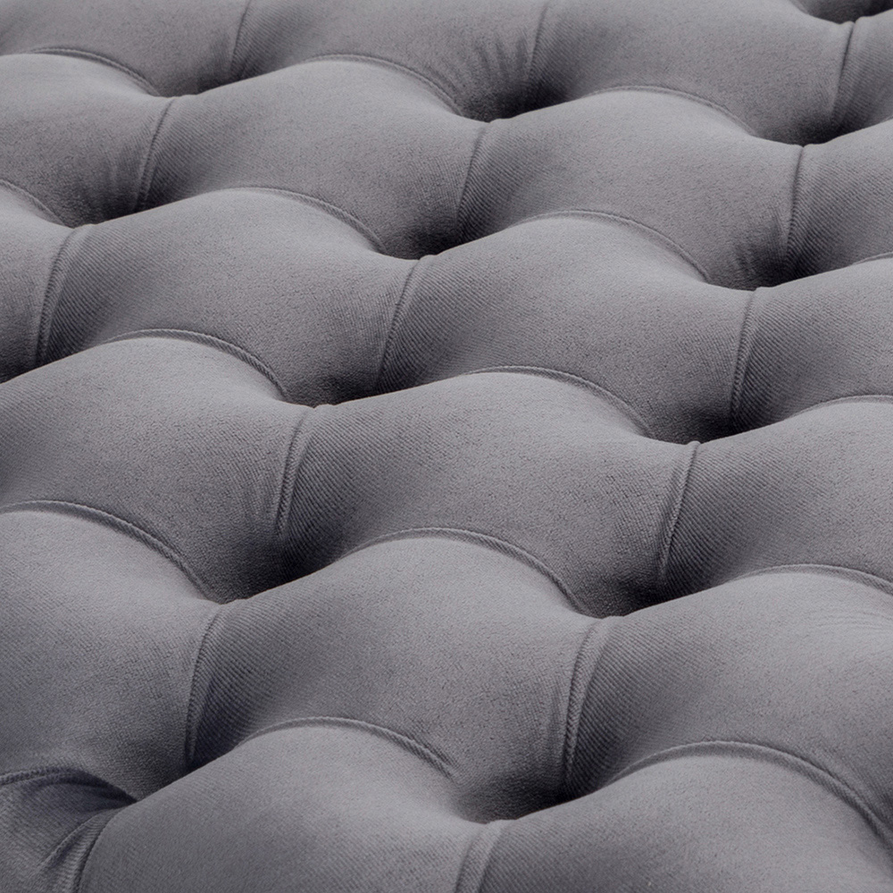 Living and Home Grey Square Velvet Upholstered Buttoned Footstool with Buckle Design Image 5