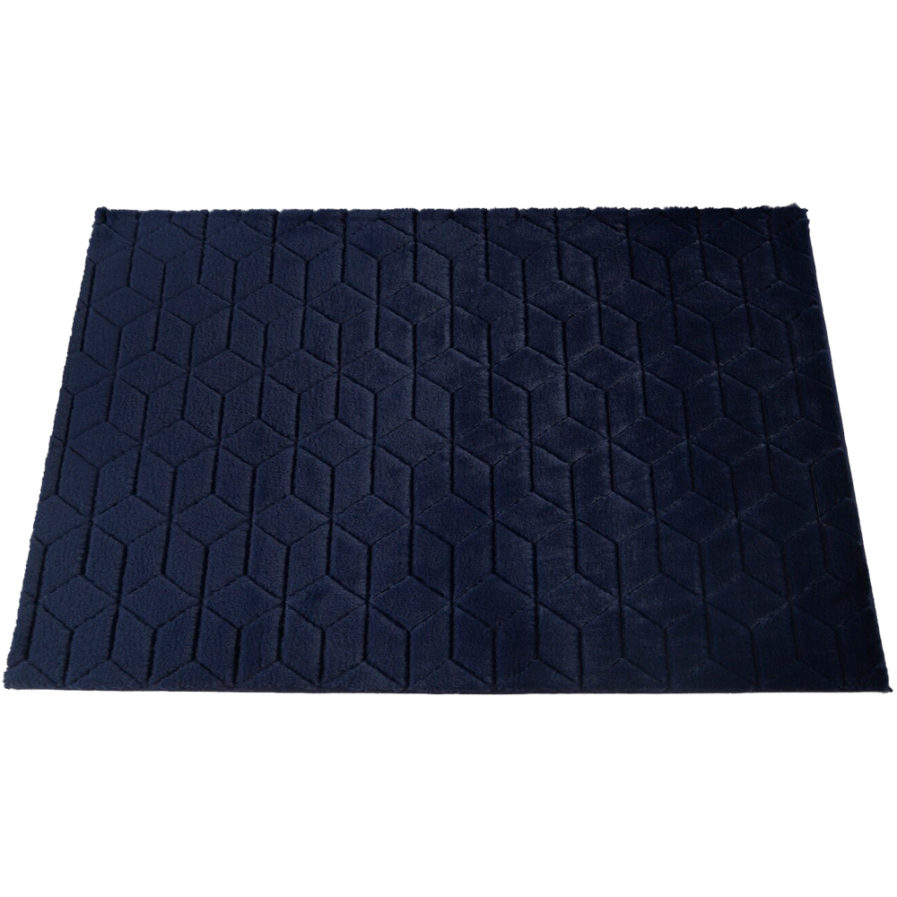 Geo Blue Faux Fur Rug 100 x 150cm Image 1