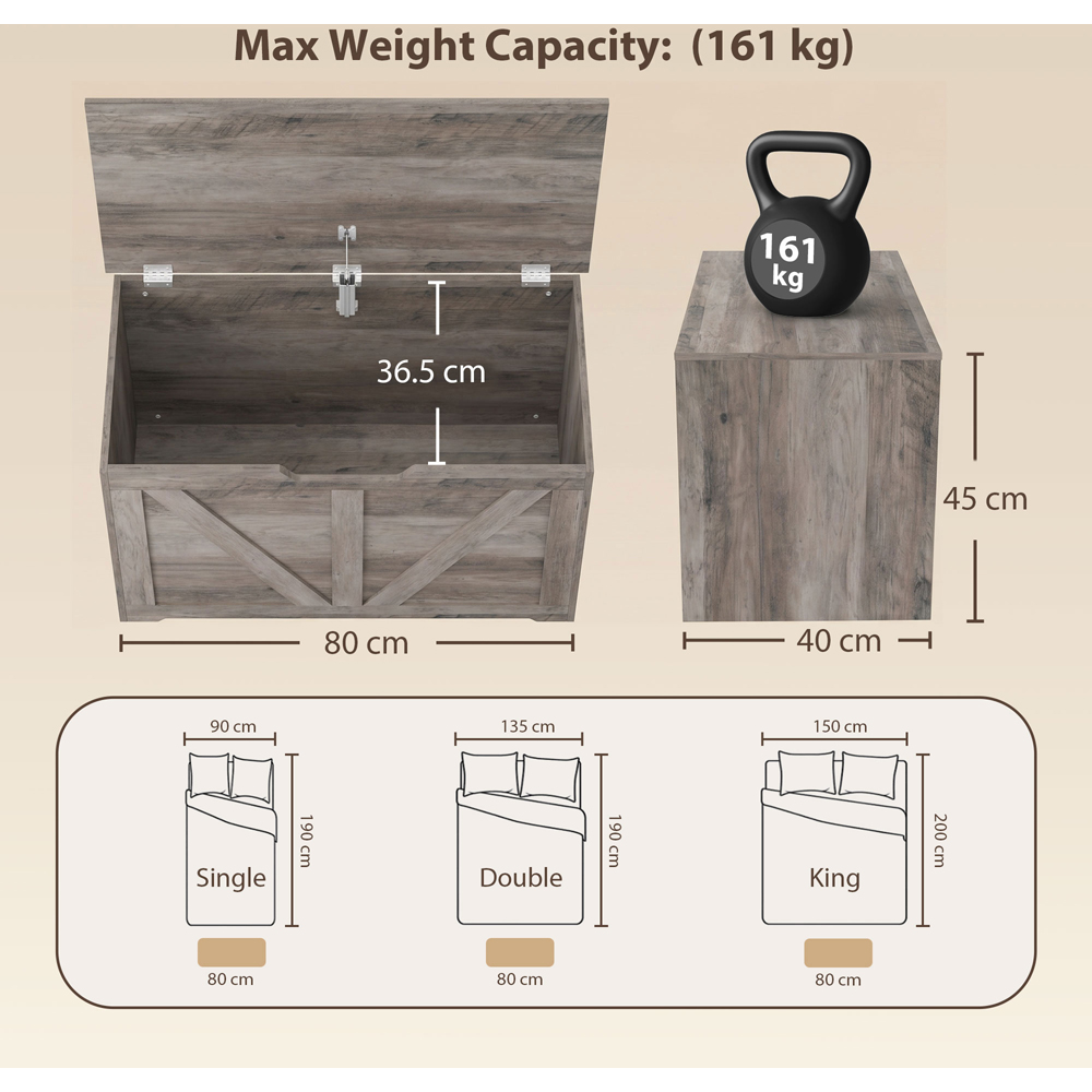 HOMCOM 100L Grey Storage Trunk with Safety Hinge Image 9