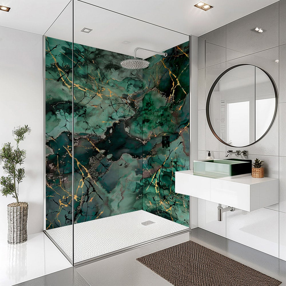 Splashbax Premium Artisan Liquid Marble Teal Di Bond Shower Panel 2400 x 1220mm Image 3