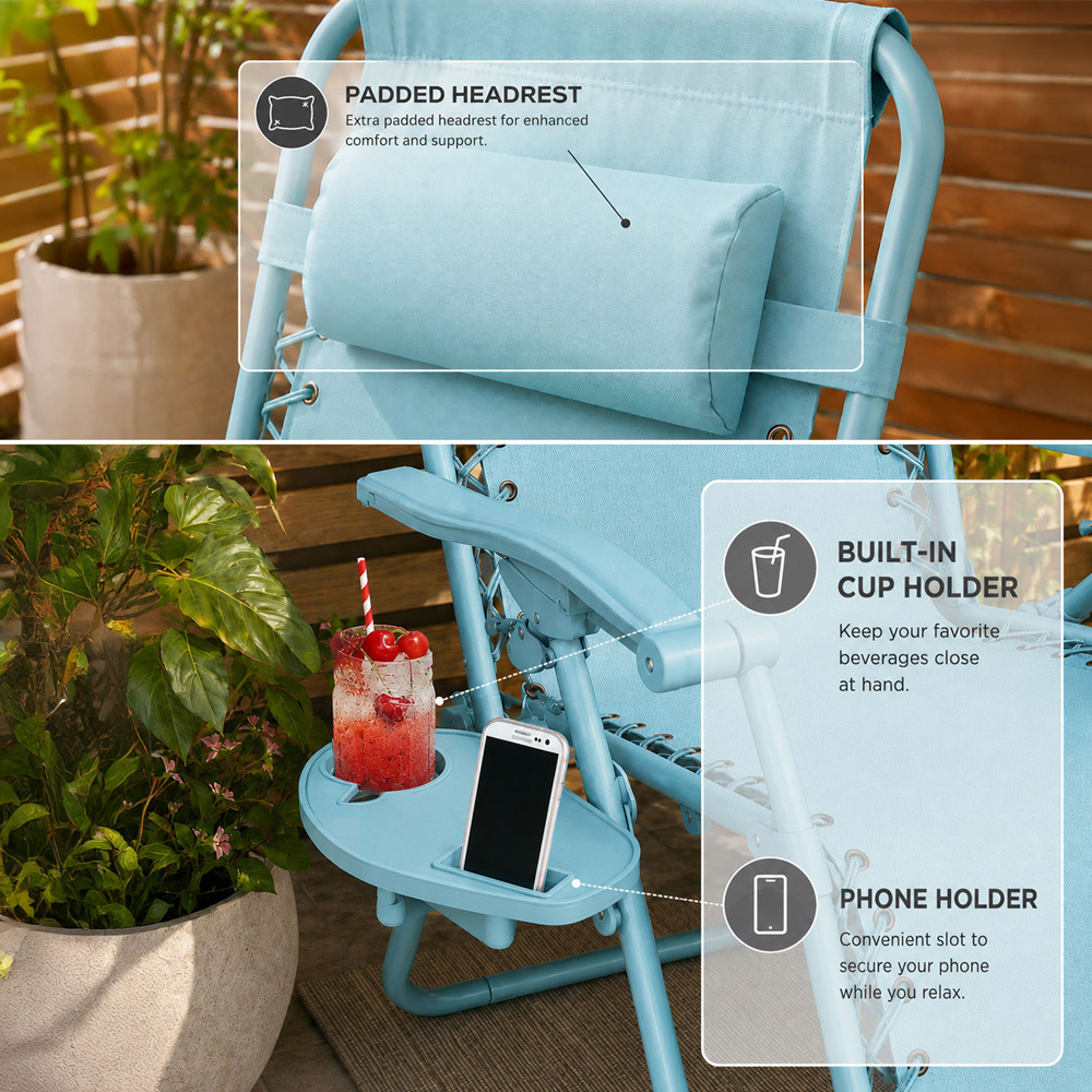 Neo Aqua Zero Gravity Foldable Garden Recliner Sun Lounger Set of 2 Image 8
