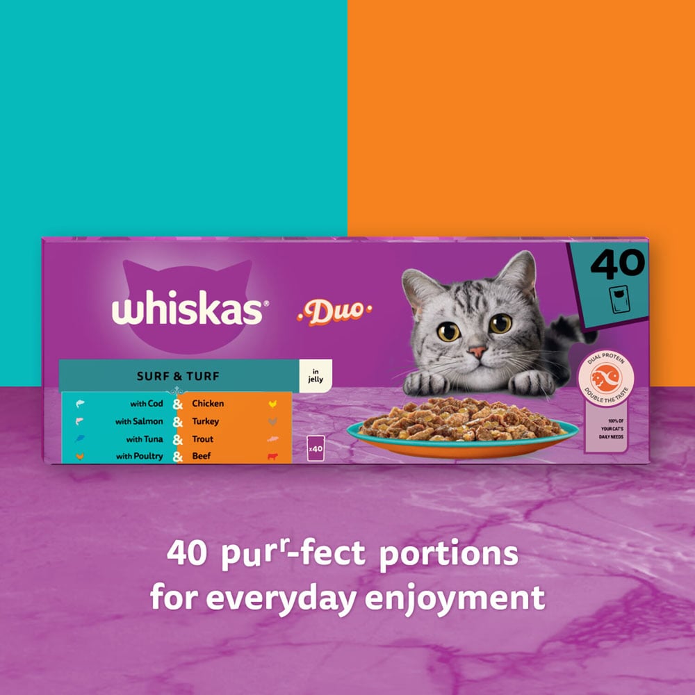 Whiskas 1+ Duo Surf and Turf in Jelly Adult Wet Cat Food 85g 40 Pack Image 5
