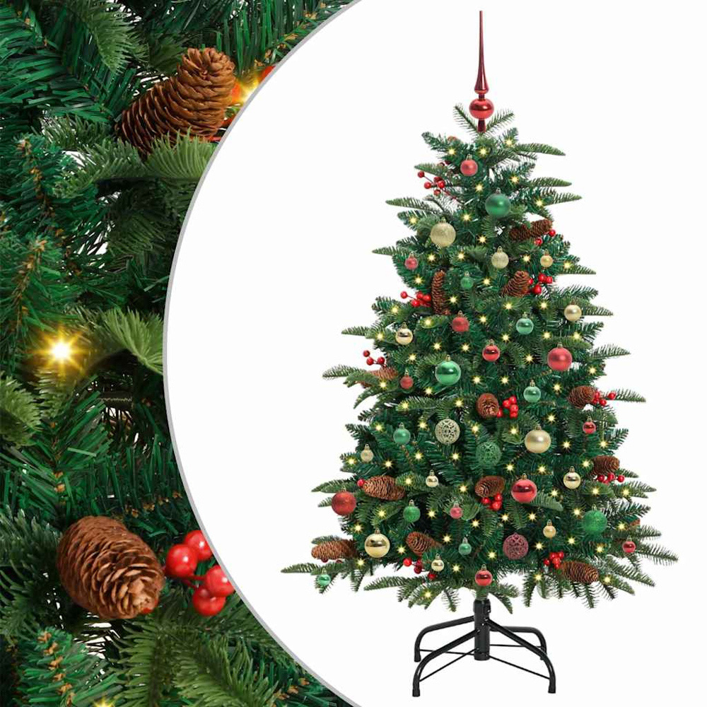 vidaXL Pre-Lit Warm White LED Multicolour Baubles Green Artificial Christmas Tree with Stand 5ft Image 5