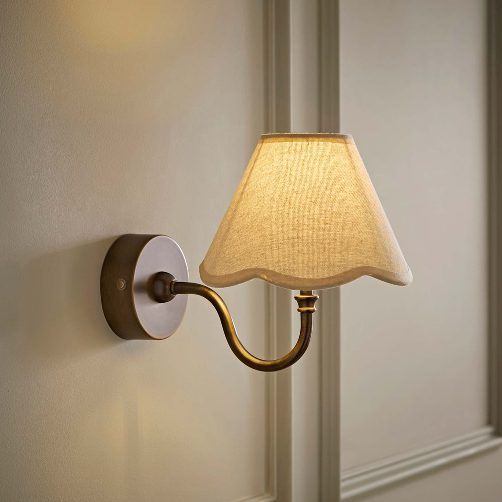ValueLights Lowe Natural Scallop Flower Shade Brass Rechargeable Wall Light with Bulb Image 6
