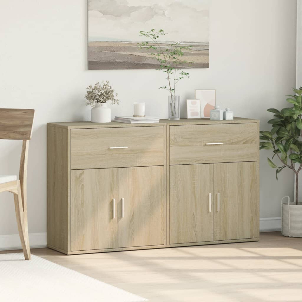 vidaXL 2 Door Single Drawer Sonoma Oak Sideboard Set of 2 Image 8