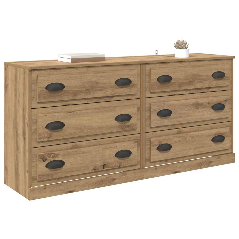 vidaXL 3 Drawer Artisan Oak Modern Sideboard Set of 2 Image 3