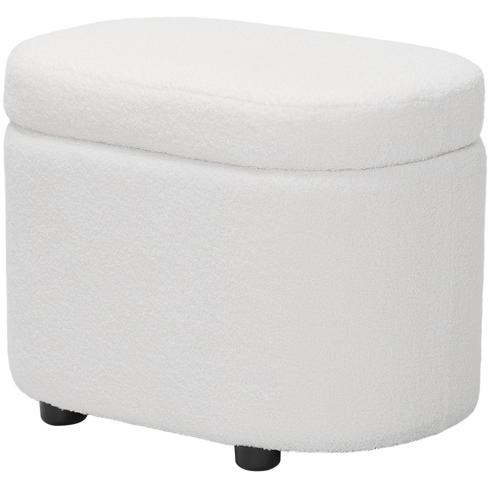 Living and Home White Teddy Fleece Storage Ottoman with Lift-Up Lid Image 2