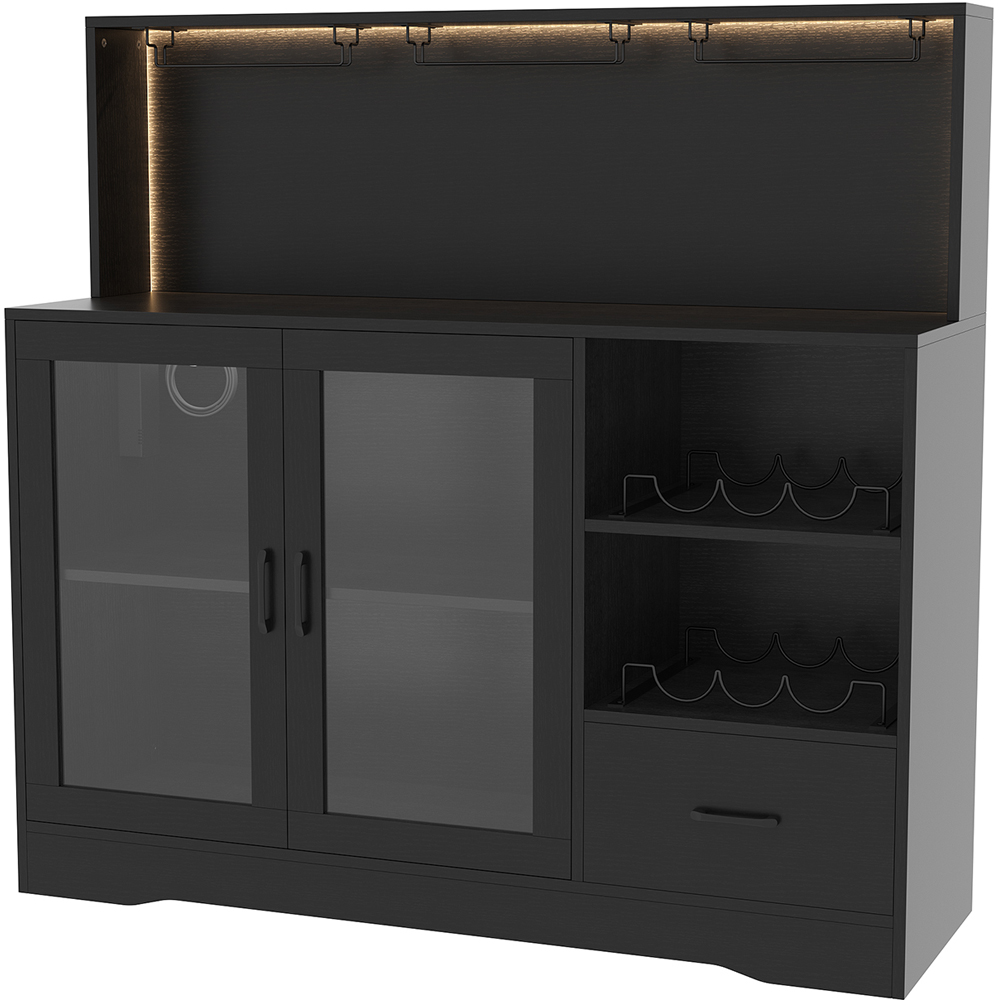 Living and Home 2 Door Single Drawer 3 Shelf Black RGB LED Bar Cabinet with Power Outlet Image 2
