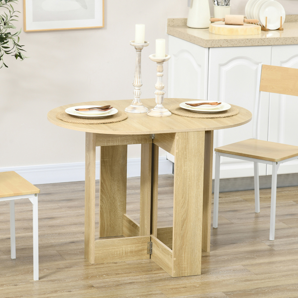 Portland 2 Seater Oak Drop Leaf Foldable Dining Table Image 4