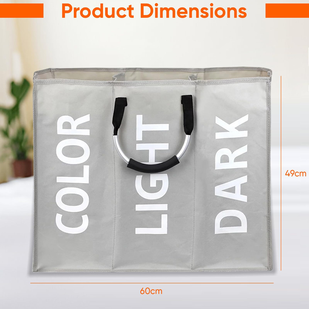 ATEK Triple Compartment Dark Grey Collapsible Laundry Basket Image 8