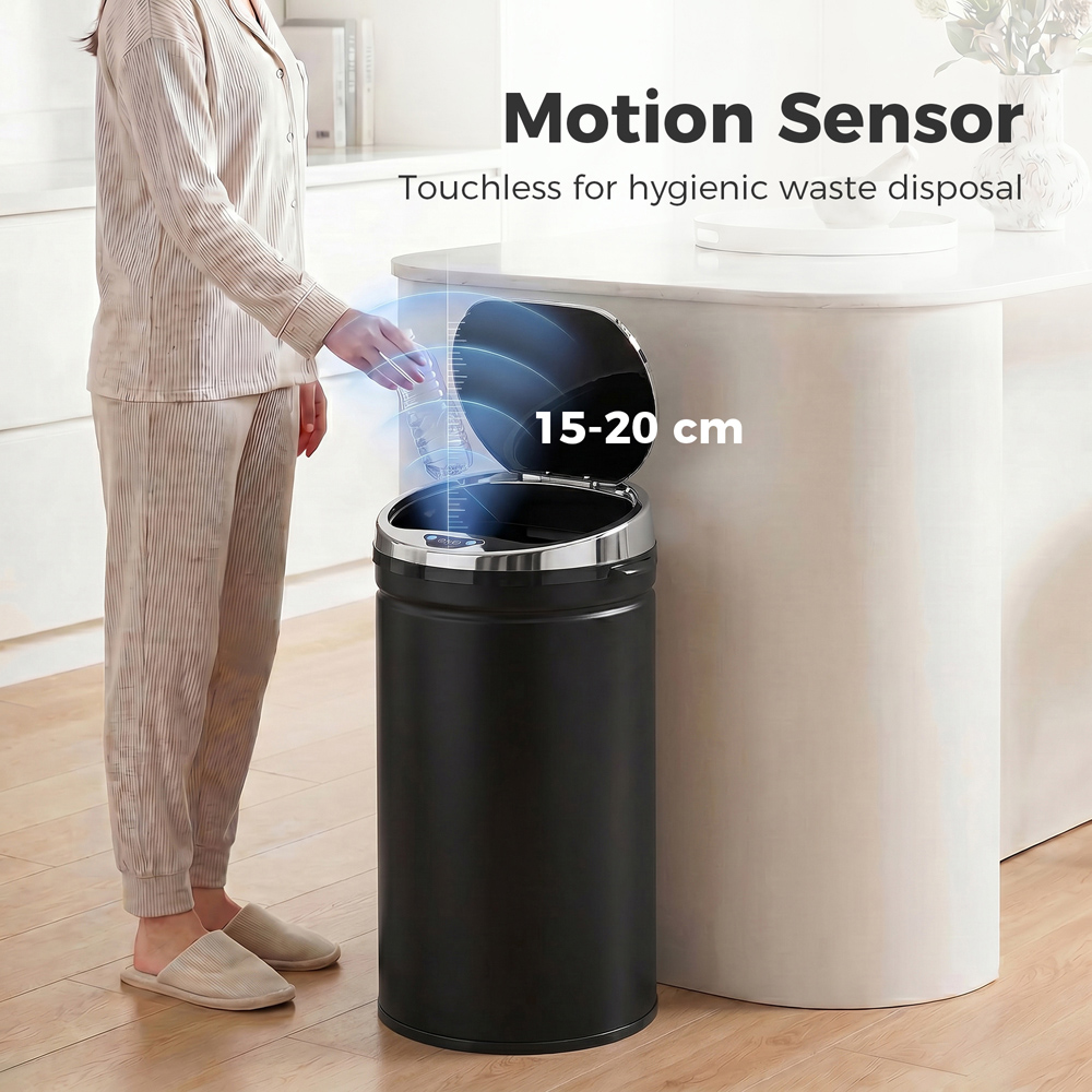 HOMCOM Black Stainless Steel Soft Close Sensor Bin 42L Image 7
