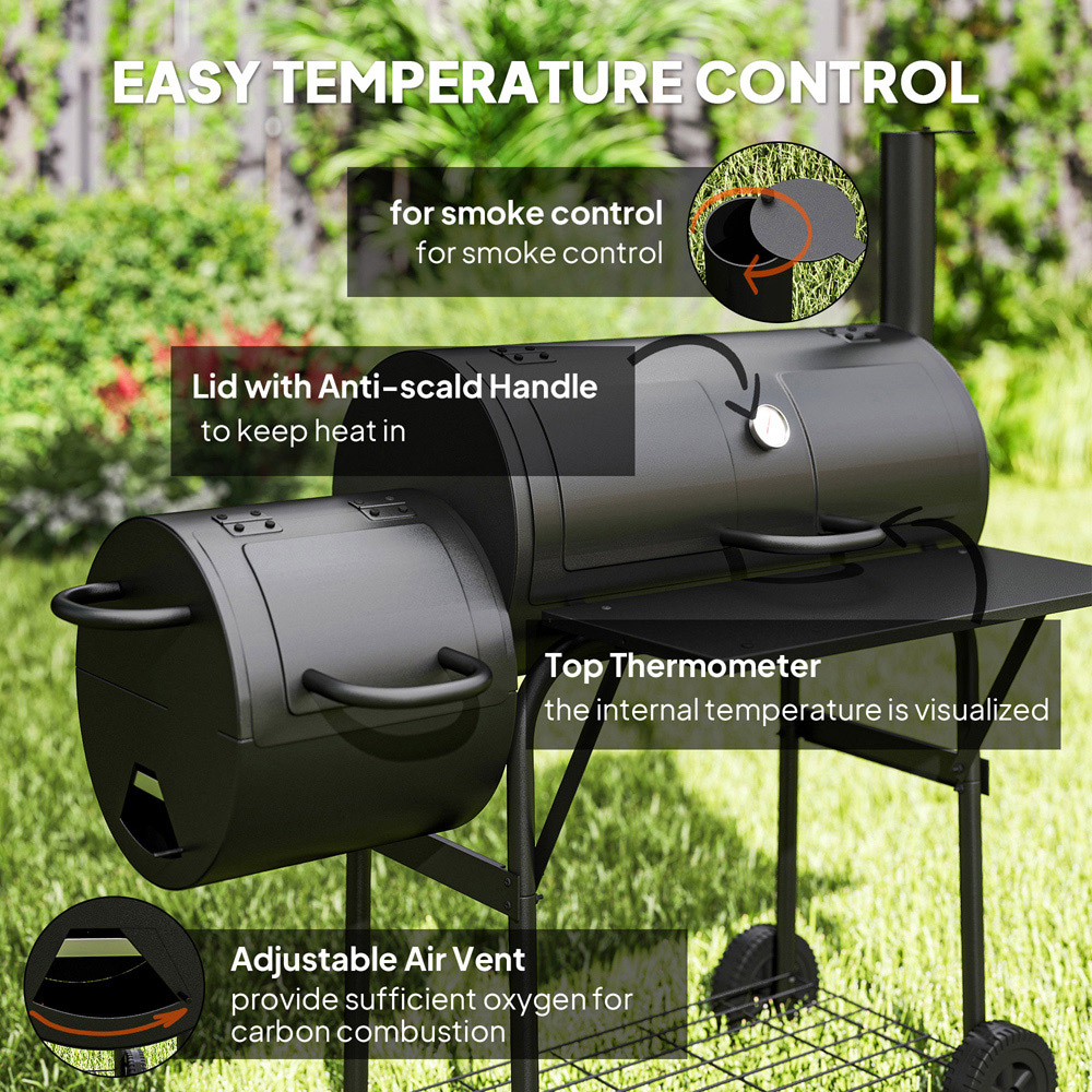 Outsunny Black Portable Outdoor Charcoal Grill with Offset Smoker Image 3