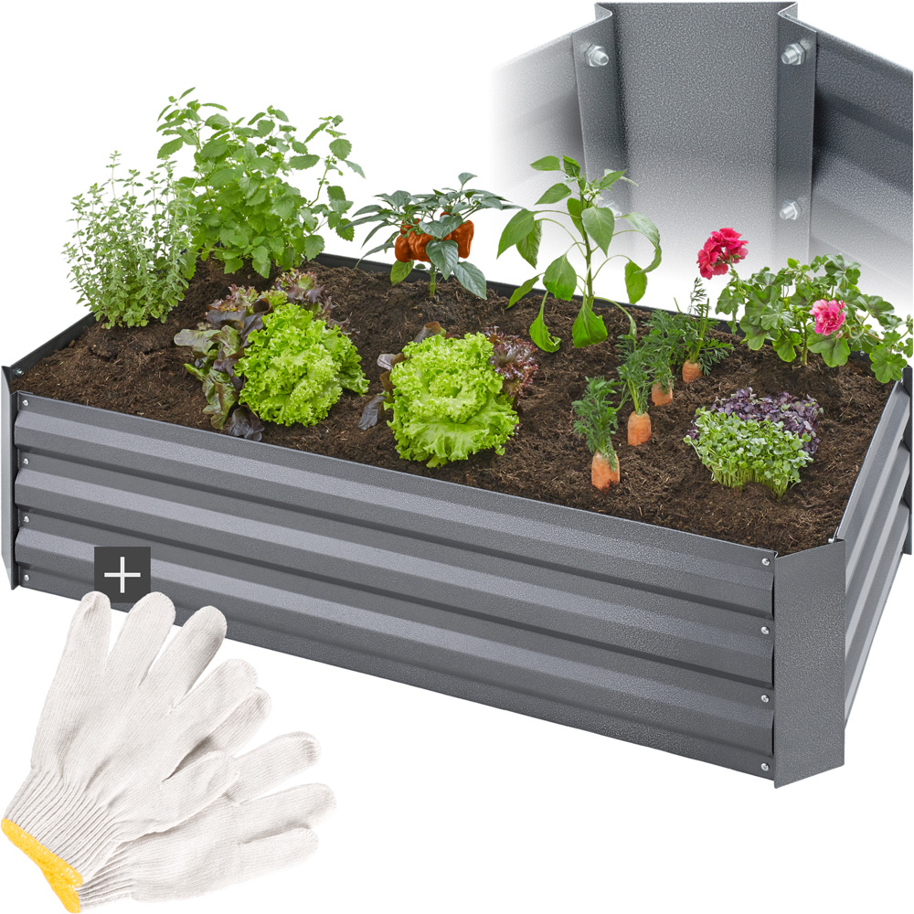 tectake 60 x 120cm Grey Galvanised Steel Raised Garden Bed Image 2