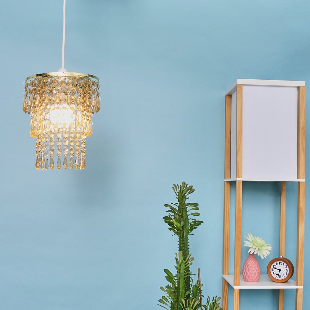 ValueLights 3 Tier Gold Acrylic Bead Droplet Ceiling Lamp Shade Image 2