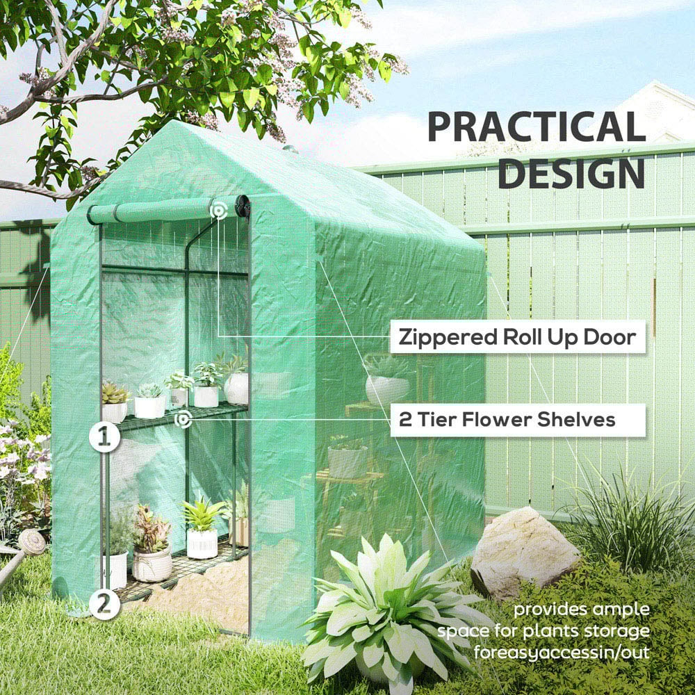 Outsunny Green 4 Shelf PE Cover 3.9 x 6.1ft Walk In Greenhouse Image 5