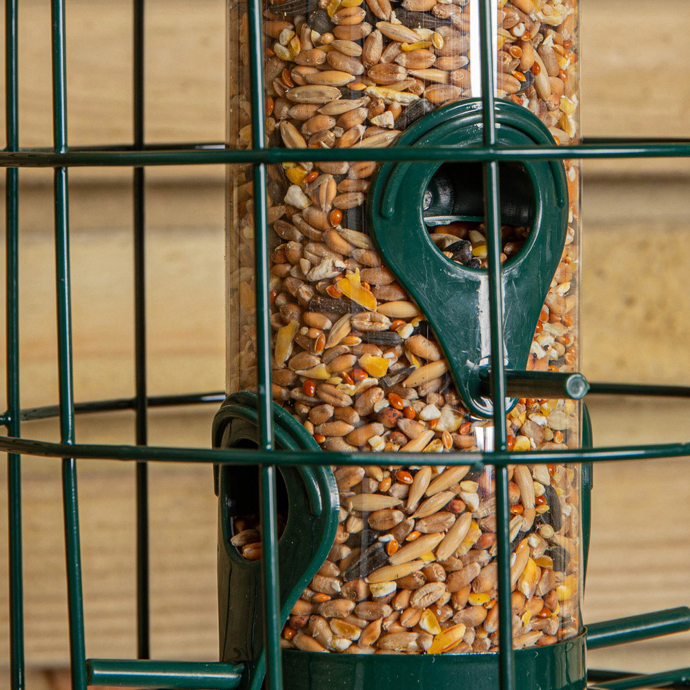 Samuel Alexander Green Metal Hanging Bird Seed Feeder with Squirrel Guard Image 4