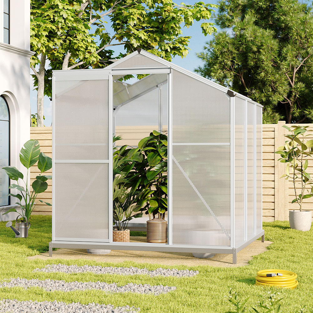 Living and Home 6 x 6ft Aluminium Polycarbonate Sliding Door Greenhouse Image 4