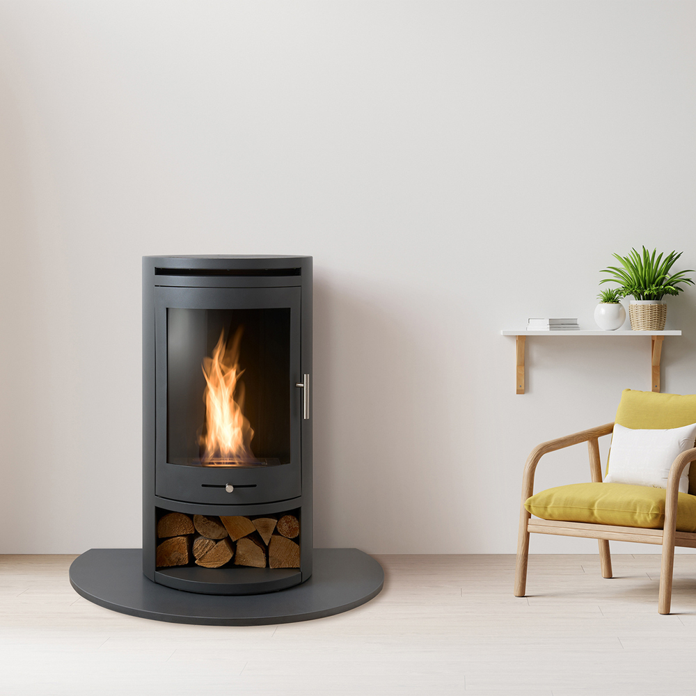 OKO S5 Charcoal Grey Bio Ethanol Cylinder Stove with Log Storage Image 2