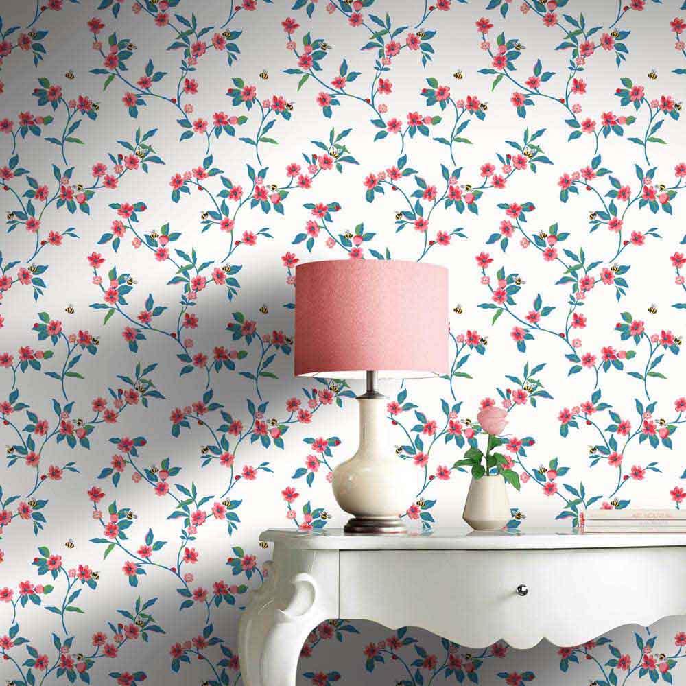Cath Kidston Greenwich Flowers Cream and Red Wallpaper Image 4