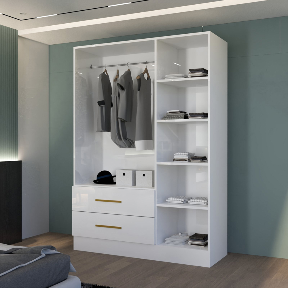 M N Furniture Glossera 3 Door 2 Drawer White High Gloss Mirrored Wardrobe 116cm Image 4
