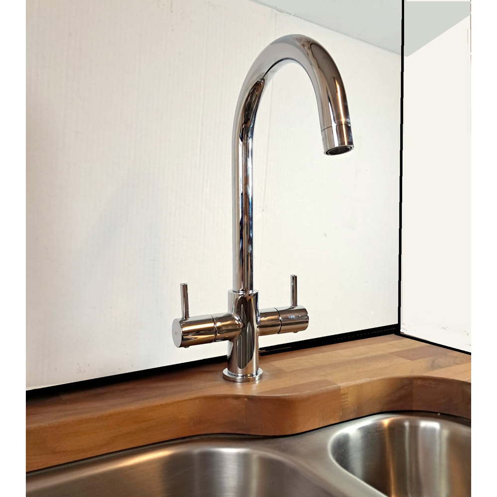 Piralla Vox Polished Chrome Twin Lever Swivel Spout Small Kitchen Tap Image 2