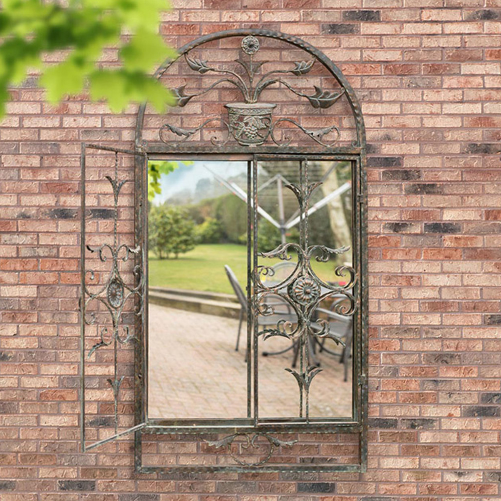 MirrorOutlet Dorset Rustic Scroll Outdoor Wall Mirror 130 x 70cm Image 2