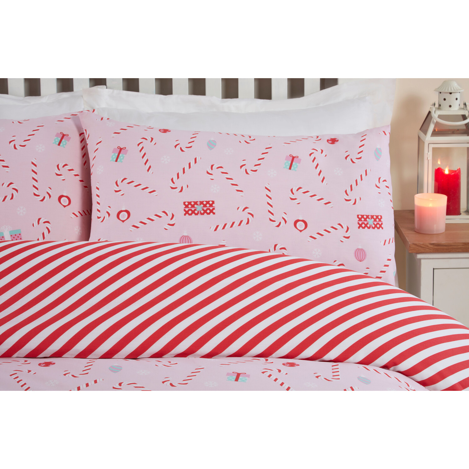 Candy Canes Duvet Cover and Pillowcase Set - Blush / Double Image 3