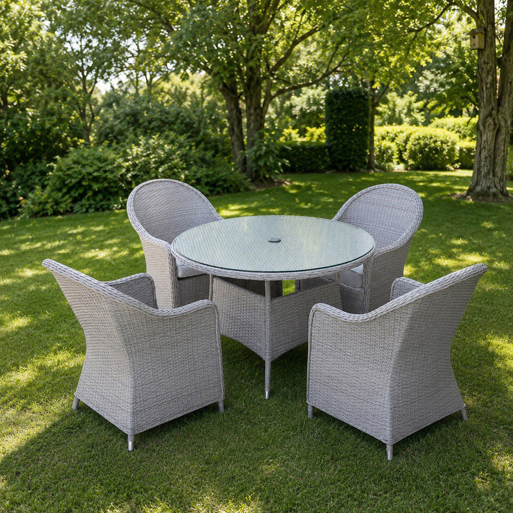 Shatchi Sorrento 4 Seater Rattan Aluminium Round Garden Dining Set Light Grey Image 4