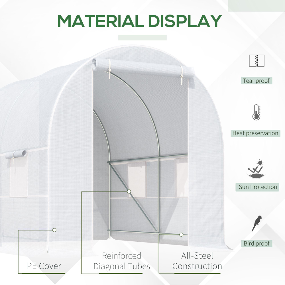 Outsunny White Steel Frame 6.5 x 8.2ft Walk In Polytunnel Greenhouse Image 5