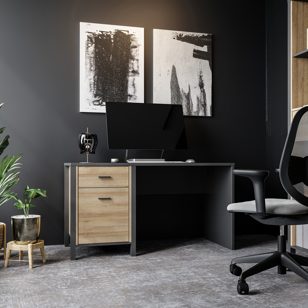 Florence High Rock Single Door Desk Matt Black and Riviera Oak Image 7
