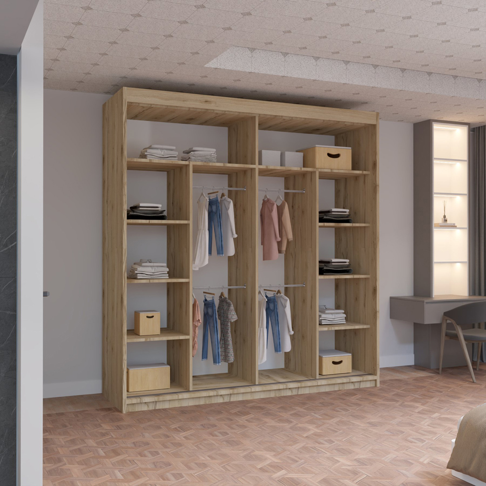 M N Furniture Roman 2 Door Oak Mirrored Sliding Wardrobe 203cm Image 4