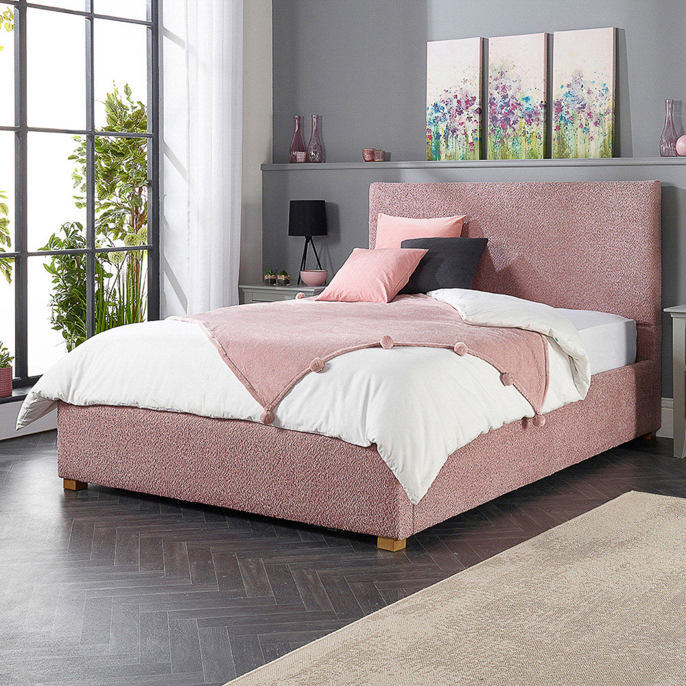 Aspire Small Double Blush Boucle Upholstered Garland Ottoman Bed Frame Image 1