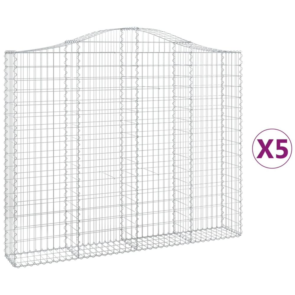 vidaXL Silver Galvanised Iron Arched Gabion Basket 160/180 x 30 x 200cm 5 Pack Image 2
