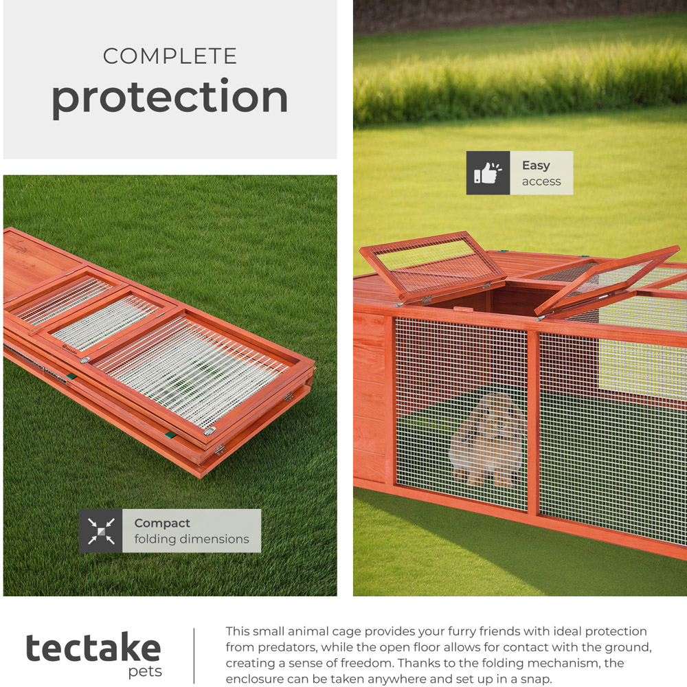 tectake Murphy Brown Foldable Open Floor Rabbit Hutch with Roof Access Image 6