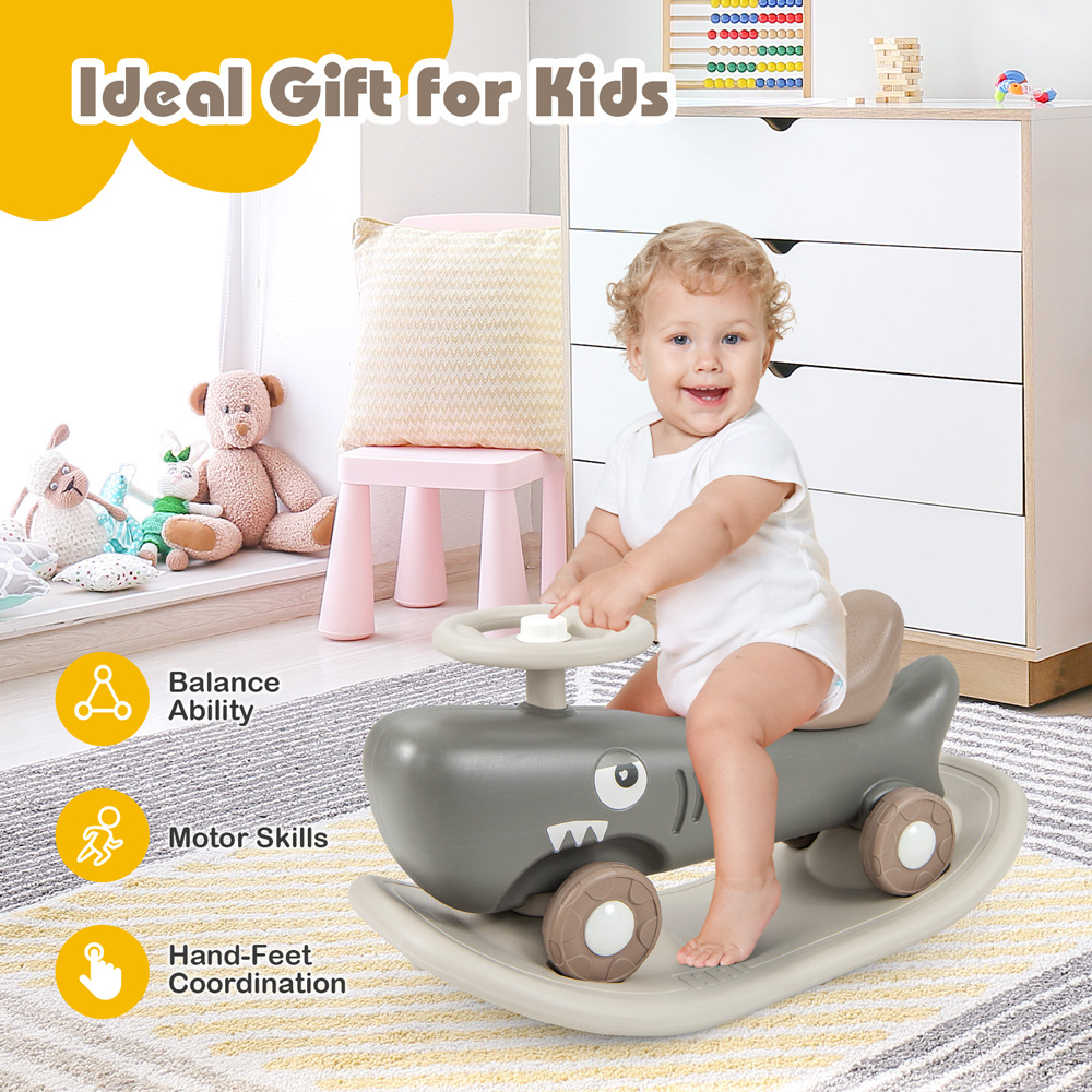 Costway Kids Grey 3 in 1 Convertible Rocking Horse Image 8