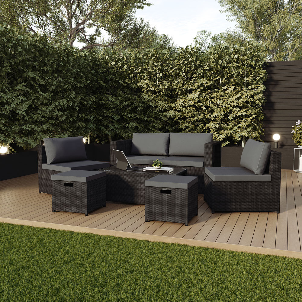 Garden Vida Islay 6 Seater Black Rattan Garden Lounge Set Image 4