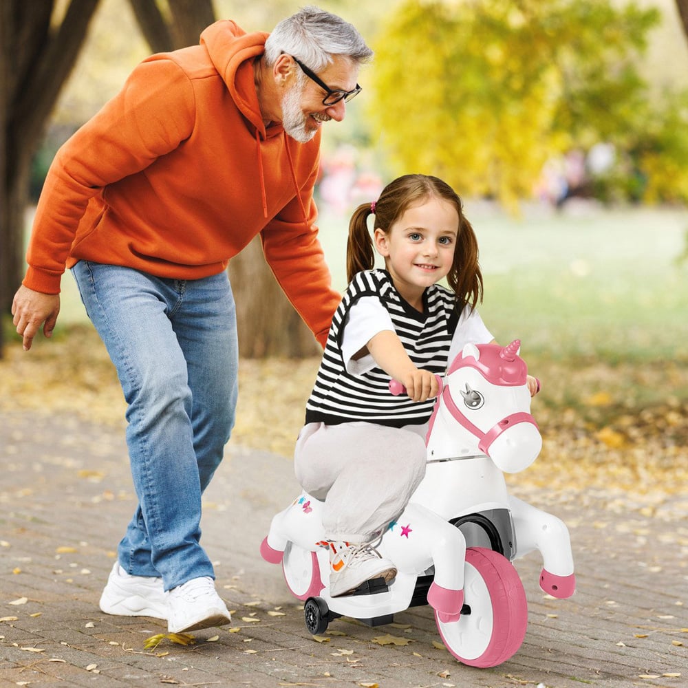 Costway Kids Pink Unicorn Ride On Toy with Training Wheels 12V Image 5