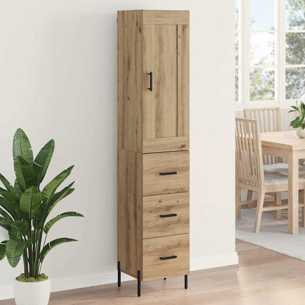 vidaXL Single Door 3 Drawer Artisan Oak Sideboard with Black Handles Image 1