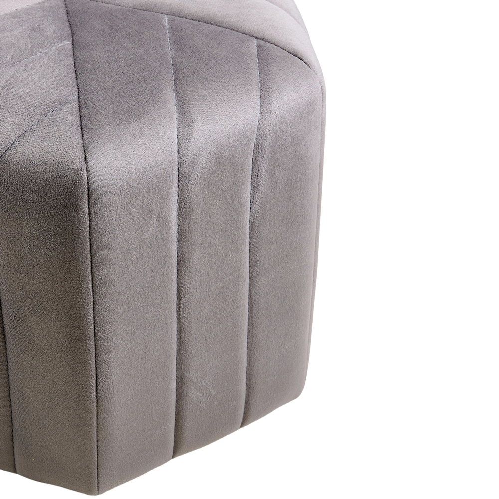 Living and Home Grey Minimal Hexagonal Velvet Footstool Ottoman with Stripes Image 5