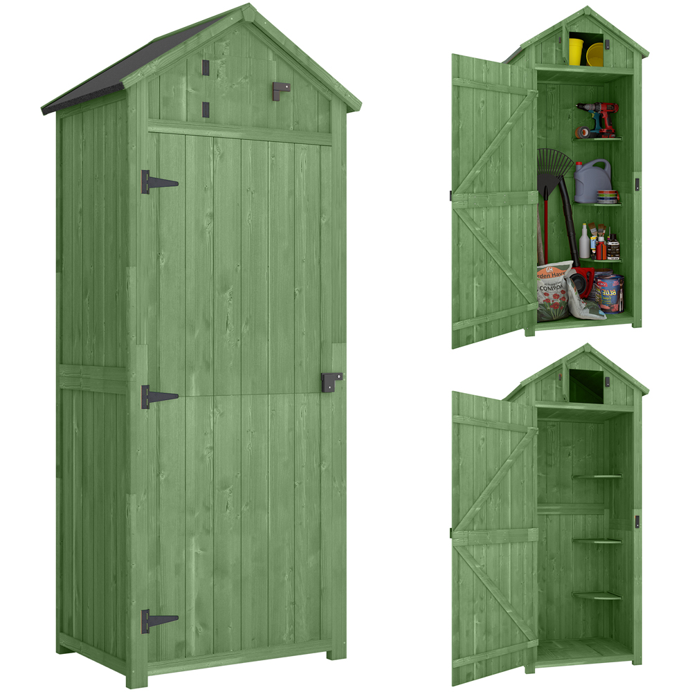 Outsunny 2.5 x 1.8ft Green Wooden Garden Tool House Shed Image 3